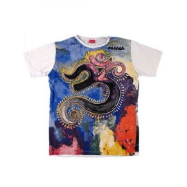 T-shirt etnica uomo Aum colorato - Bianca